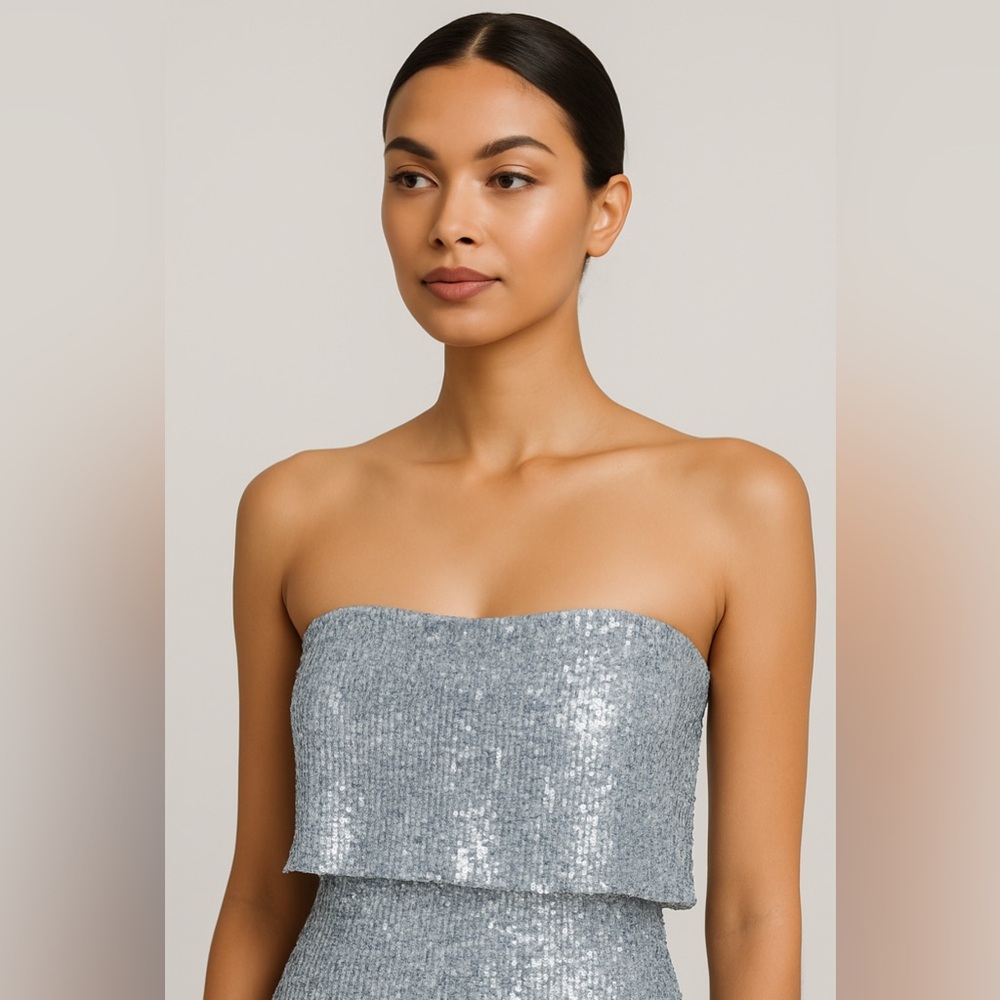 Aqua Silver Sequin Strapless Gown Size 4 NWT Slit Prom GALA Dress Formal Evening - Picture 4 of 4